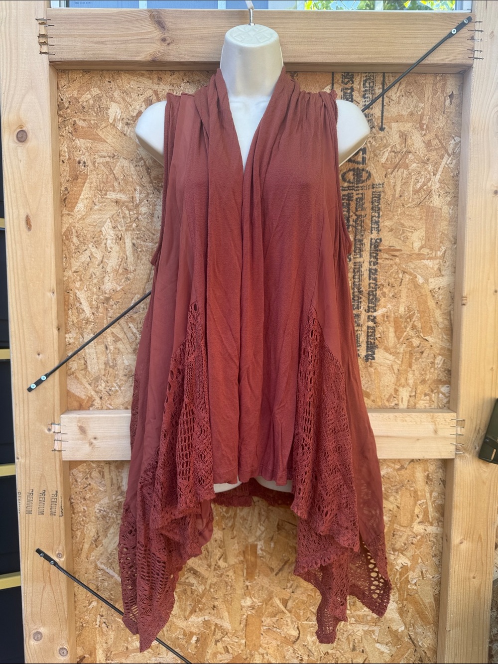 Rust Crochet-Trim Sleeveless Drape Top - Unbranded